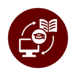 Das Symbol zeigt einen Bildungshut, das ein Buch und ein Notebook umkreisen